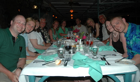 Claydons and Hudson at dinner